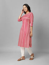 Pink And Cream Abstract Printed Side Slit Straight Kurta