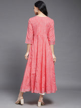 Pink Ethnic Printed Embroidered Anarkali Kurta