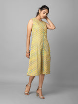 Yellow Ethnic Printed Button Down A-Line Dress