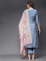 Off-White Checks Printed A-Line Kurta And Florla Printed Palazzo