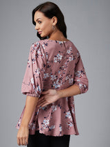 Mauve Floral Printed A-Line Top