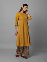 Solid Mustard A-Line Kurta Palazzo Set