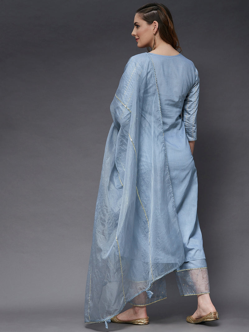 Self Work Kurta With Pant And Dupatta