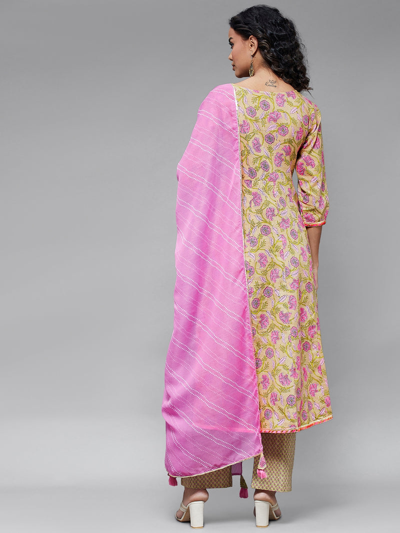 Yoke Panel Kurta With Trouser And Dupatta