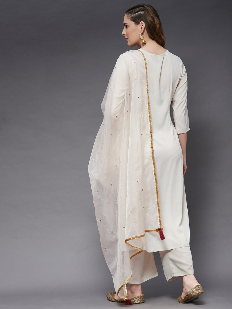 Embroidered Kurta With Pant And Dupatta