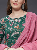 Cotton Gathered Kurta With Trouser And Dupatta