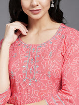 Pink Ethnic Printed Embroidered Anarkali Kurta