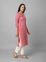 Pink And Cream Abstract Printed Side Slit Straight Kurta