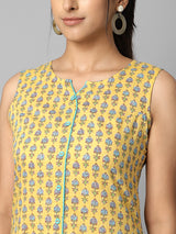 Yellow Ethnic Printed Button Down A-Line Dress