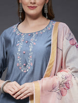 Embroidered Kurta With Pant And Dupatta