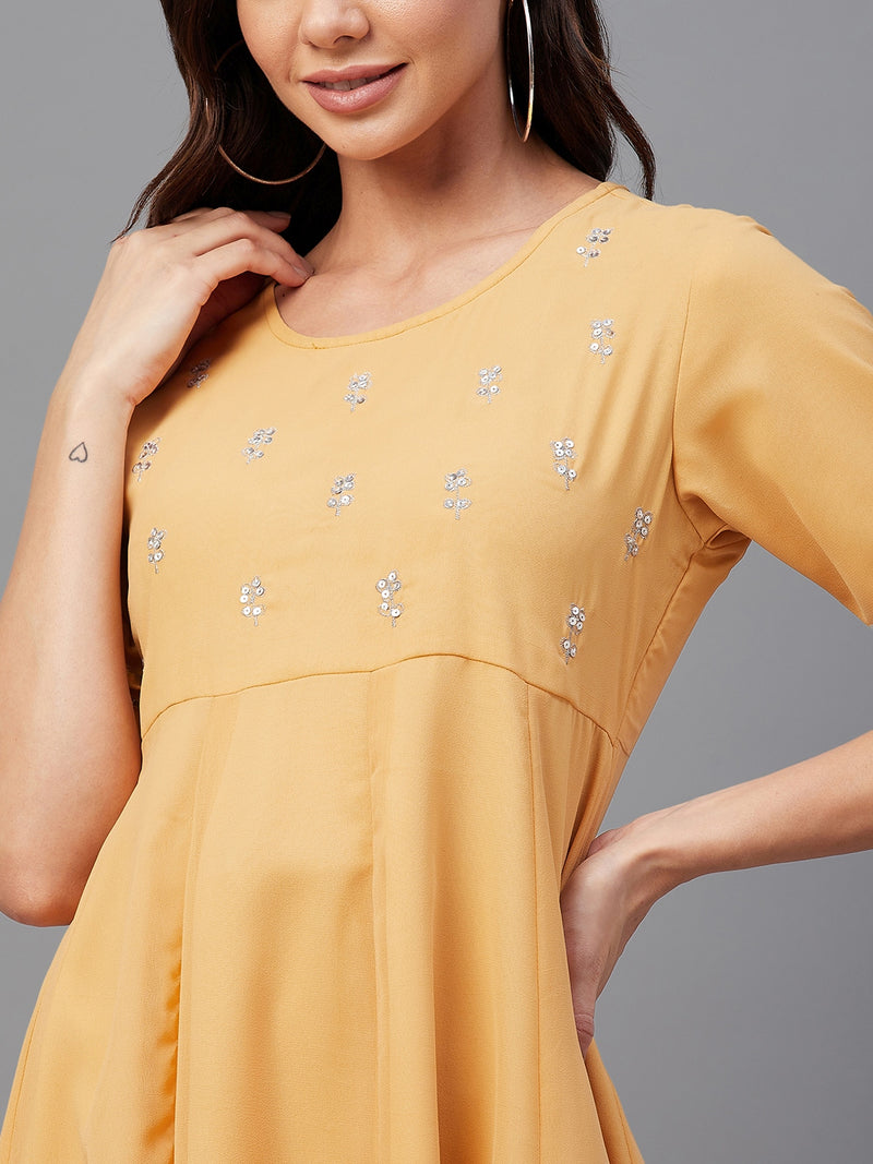 Yellow Embroidered A-Line Dress