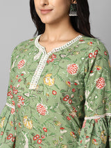 Green Floral Side Slit Straight Kurta