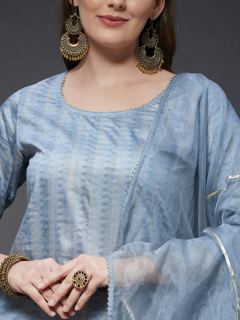 Self Work Kurta With Pant And Dupatta