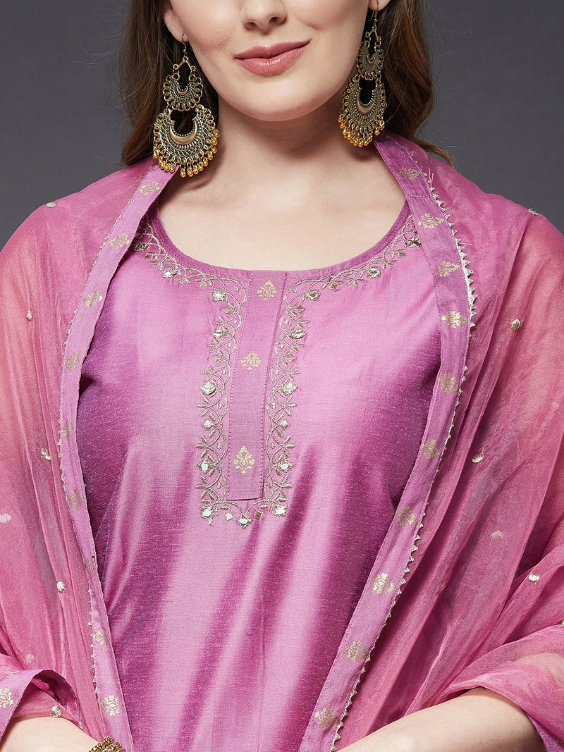 Embroidered Kurta With Pant And Dupatta