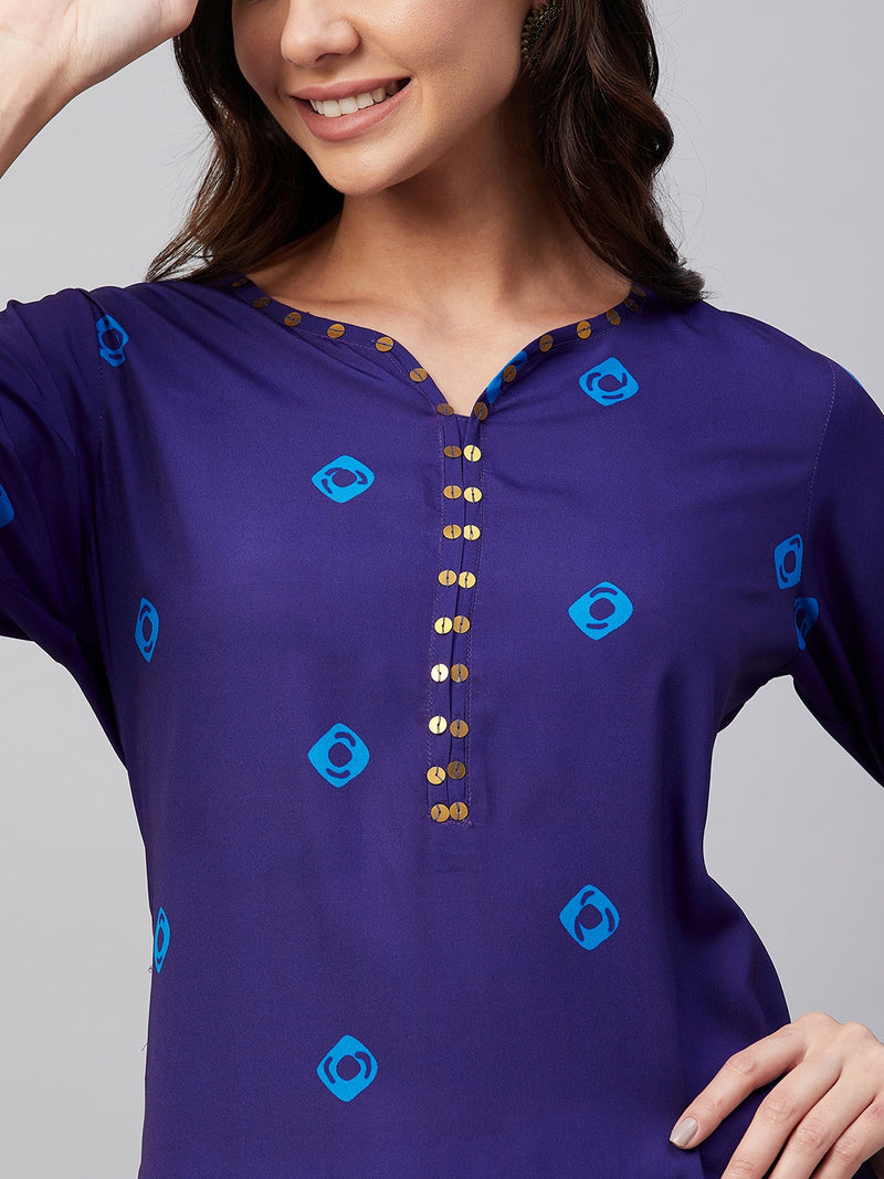 Blue geometric printed A-line kurta