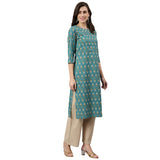 Green Ethnic Printed Side Slit Straight Kurta