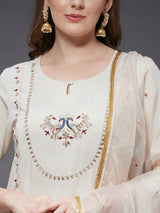 Embroidered Kurta With Pant And Dupatta