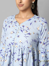 Sky Blue Floral Printed Gathered Top