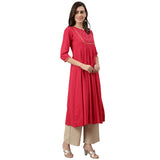 Solid Pink Embroidered Anarkali Kurta With Dupatta