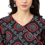 Black And Red Bandhani Printed Gathered A-Line Top