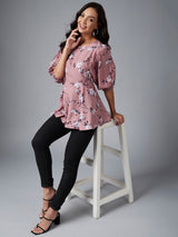 Mauve Floral Printed A-Line Top