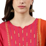 Solid Pink Embroidered Anarkali Kurta With Dupatta