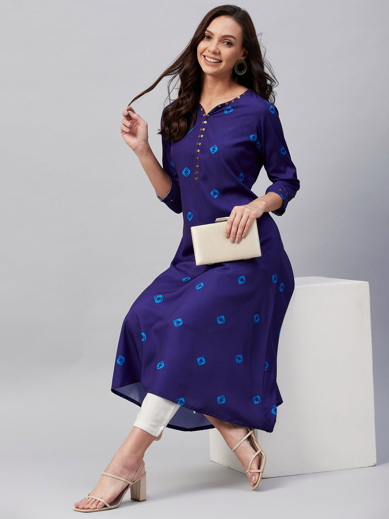 Blue geometric printed A-line kurta