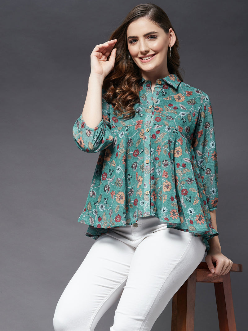 Peplum Style Top With Elasticated 3/4 Sleeve