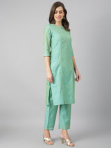 Solid Green Side Slit Straight Kurta Palazzo And Printed Dupatta Set