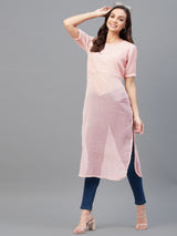 Pink Dobby Side Slit Straight Kurta