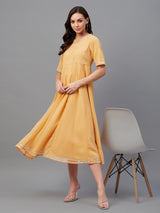 Yellow Embroidered A-Line Dress