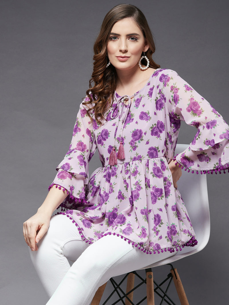 Peplum Top With 2 Layer Ruffled Sleeve