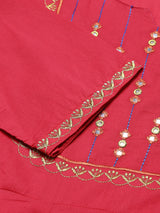 Solid Pink Embroidered Anarkali Kurta With Dupatta