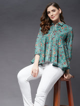 Peplum Style Top With Elasticated 3/4 Sleeve