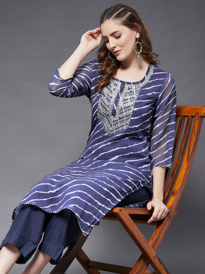 Straight Kurta With Gota Patti Work On Neck