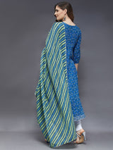 Pure Cotton Anarkali Kurta With Leheriya Dupatta