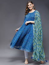 Pure Cotton Anarkali Kurta With Leheriya Dupatta